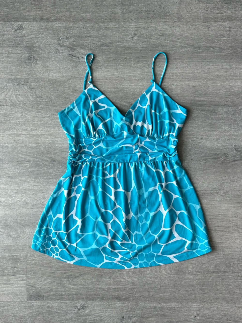 Vintage 90s USA icon blue giraffe print camo babydoll tank top